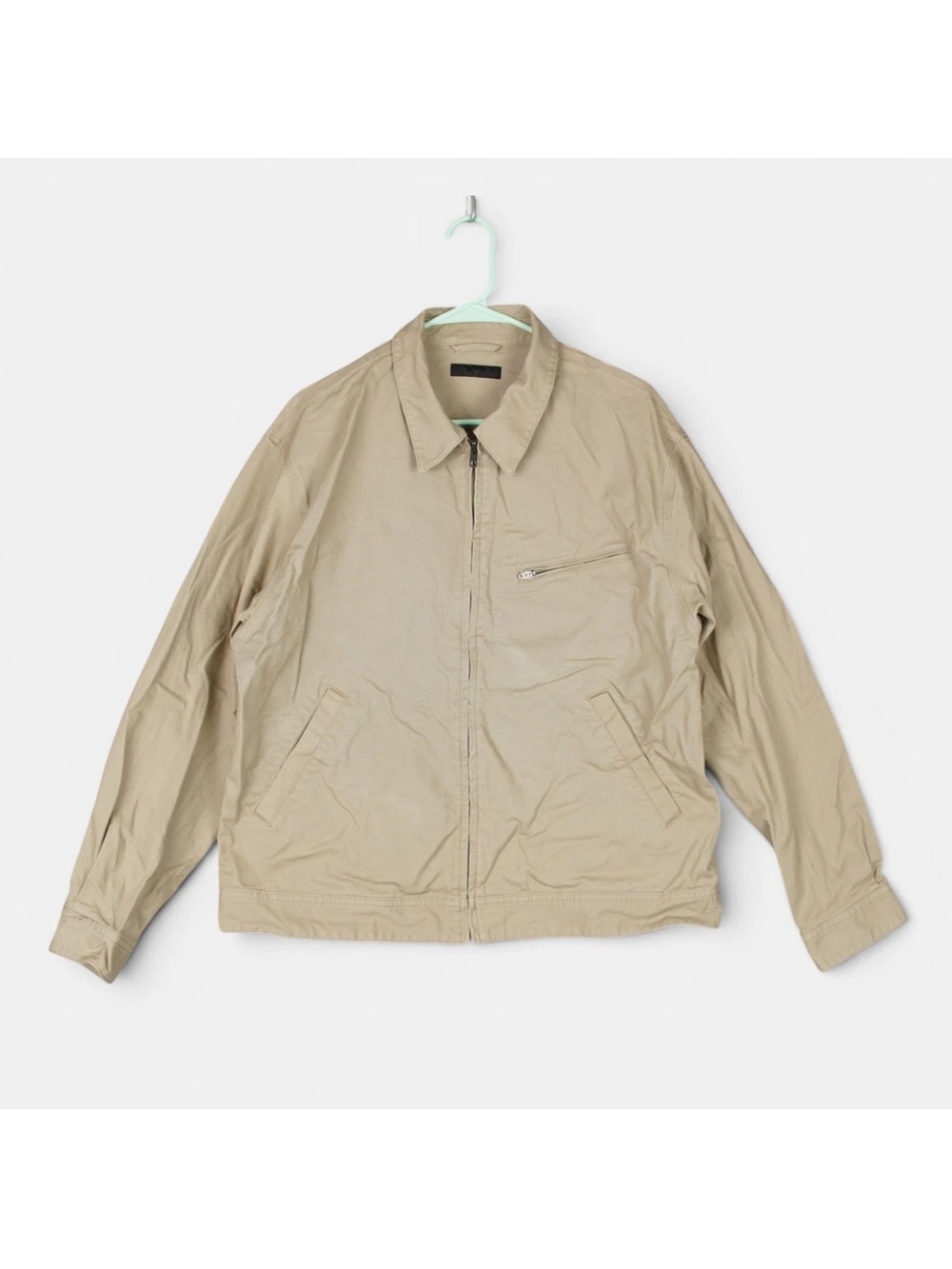 Uniqlo Zip Up Blouson Jacket Mens Large Beige Short Cropped Workwear Utility EUC